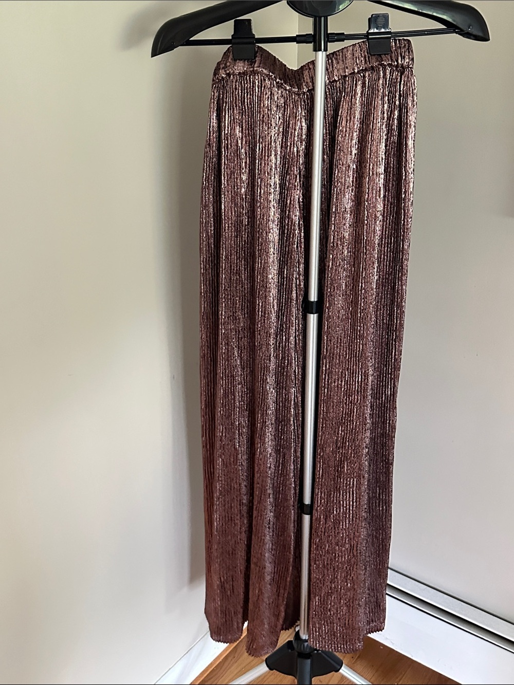 *OLIVER BONAS* Pleated Metallic Plisse Wide Leg Trouser Pants Size 4 - Picture 5 of 8